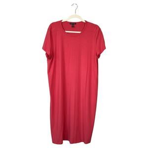 EILEEN FISHER Coral Pullover Dress Stretch Jersey Knit Pink Size Large Midi